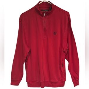 GREG NORMAN Mens Pullover Red L/S Shirt Logo Back Collar Medium 100% Cotton
